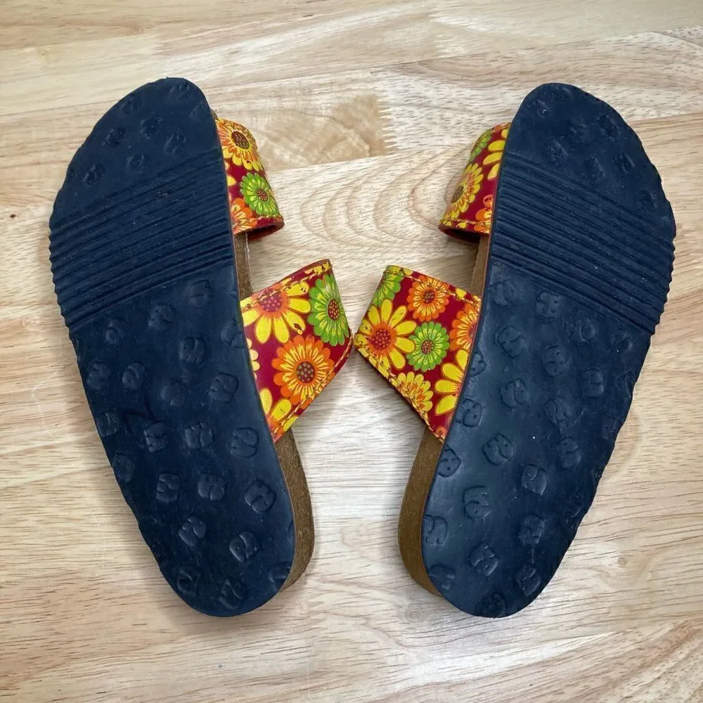 Elefanten Girl’s Bright Sunflower Slip on Double Strap Buckle Sandals, Size 31